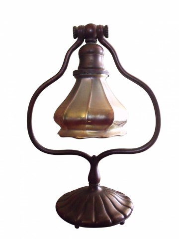 Art Nouveau Tiffany Studios Bronze Harp Desk Lamp #419 Quezal Shade SOLD