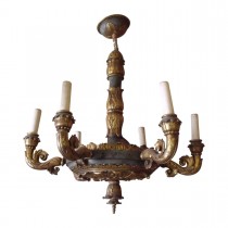 Painted and Gilt Carved Wood Six-Light Chandelier SOLD