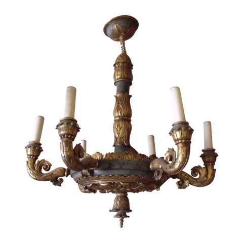 Painted and Gilt Carved Wood Six-Light Chandelier SOLD