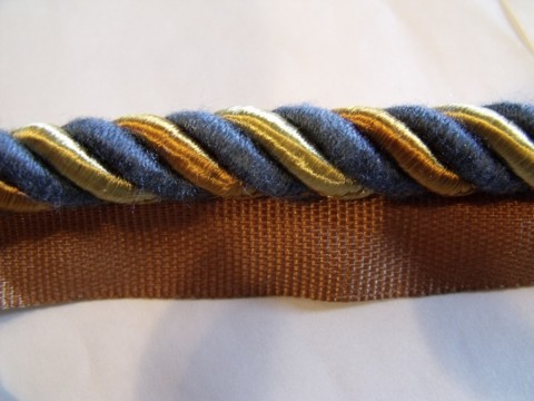 Top Quality Trim Cord with Lip Blue Gold Copper SOLD