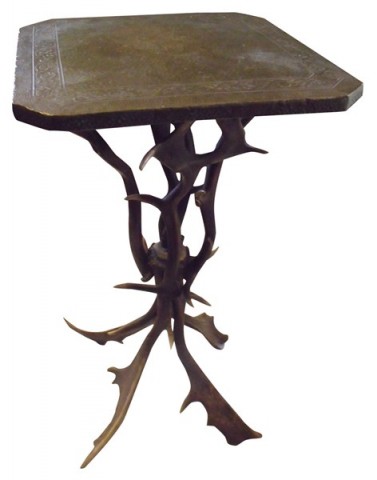 Circa 1900 Antlers Brass Top Side Table SOLD