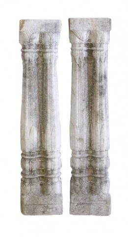 Pair 19th Century Indian Finely Carved Stone Fluted Double Columns