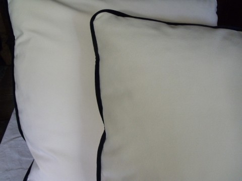 Down Pillow Creamy White Ultrasuede Midnight Blue Velvet Welt