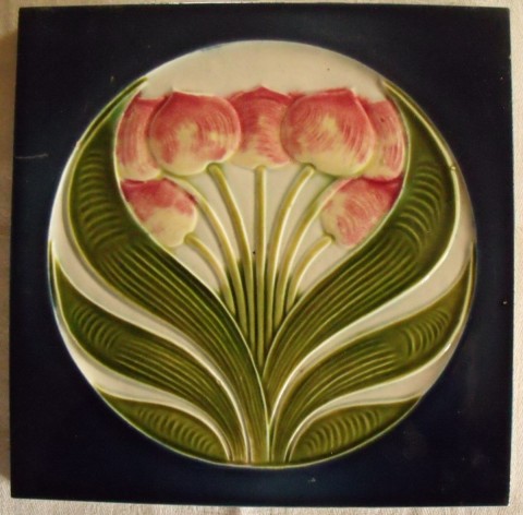 Art Nouveau Jugendstil Tulips Antique Tile SOLD