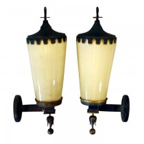 Pair Art Deco Milk Glass and Metal Sconces SOLD