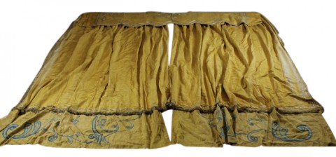 Large Antique Art Nouveau Gold Silk Applique Curtains SOLD