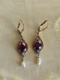 Victorian Bohemian Garnet Opal Freshwater Pearl Earrings SOLD