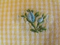 SOLD Lee Jofa Nigella Rosebud Blue Flower Embroidery on Yellow Vichy Check