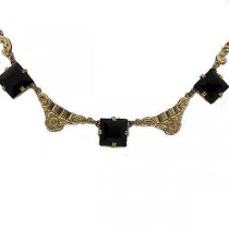 Art Deco Necklace Black Stone Gold Filled