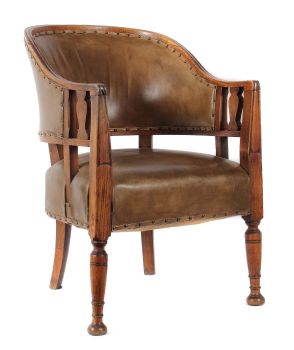 SOLD Circa 1900 Arts and Crafts Art Nouveau Library Leather Armchair