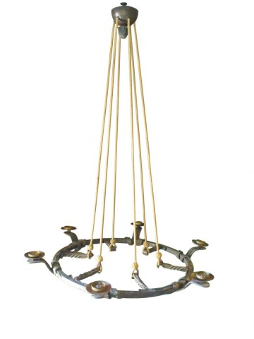 SOLD Arts and Crafts Handmade Wrought Iron 6 Light Hanging Chandelier