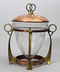 SOLD Jugendstil Brass Copper Glass Punch Bowl
