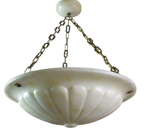SOLD Large 21" Carved Alabaster Pendant Ceiling Light Early 20th Century
