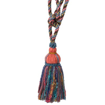 Kravet Design Trim Single Tassel Tieback Bright blue, coral, pink, yellow